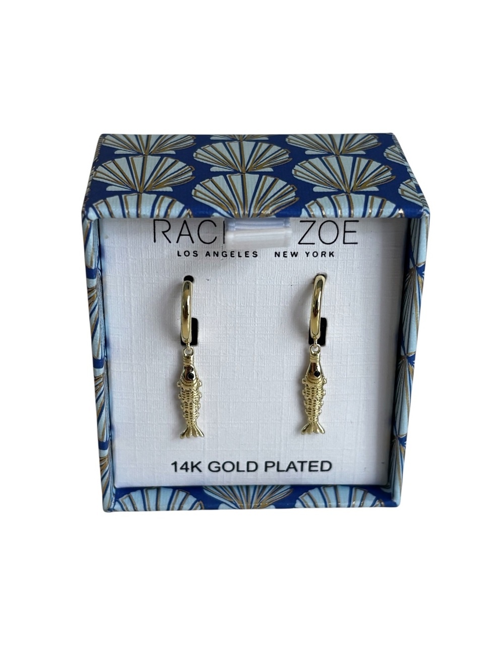 14K Gold Plated Textured Fish Charm Huggie Hoops.